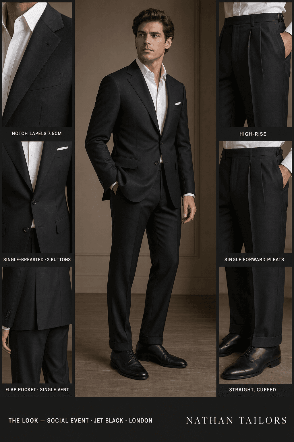 jet black single-breasted bespoke suit — custom tailored by Nathan Tailors, the Hoi An custom tailor