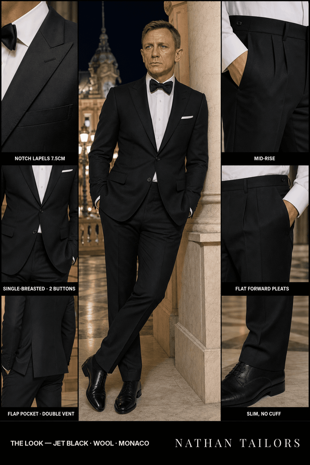 jet black single-breasted bespoke suit — custom tailored by Nathan Tailors, the Hoi An custom tailor