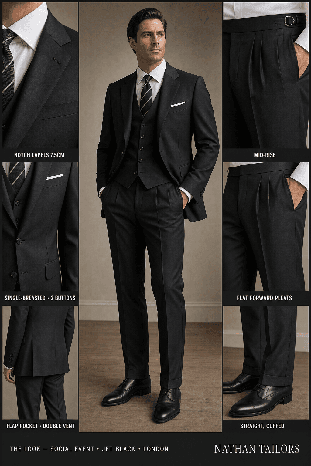 jet black single-breasted bespoke suit — custom tailored by Nathan Tailors, the Hoi An custom tailor