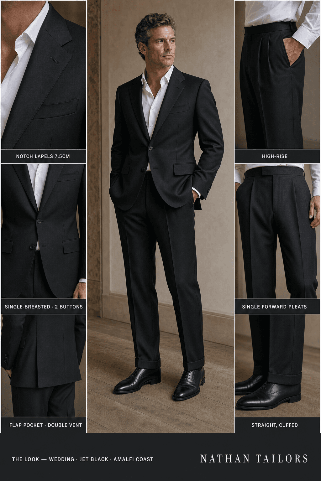 jet black single-breasted bespoke suit — custom tailored by Nathan Tailors, the Hoi An custom tailor