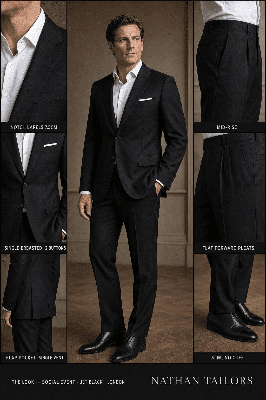 jet black single-breasted bespoke suit — custom tailored by Nathan Tailors, the Hoi An custom tailor