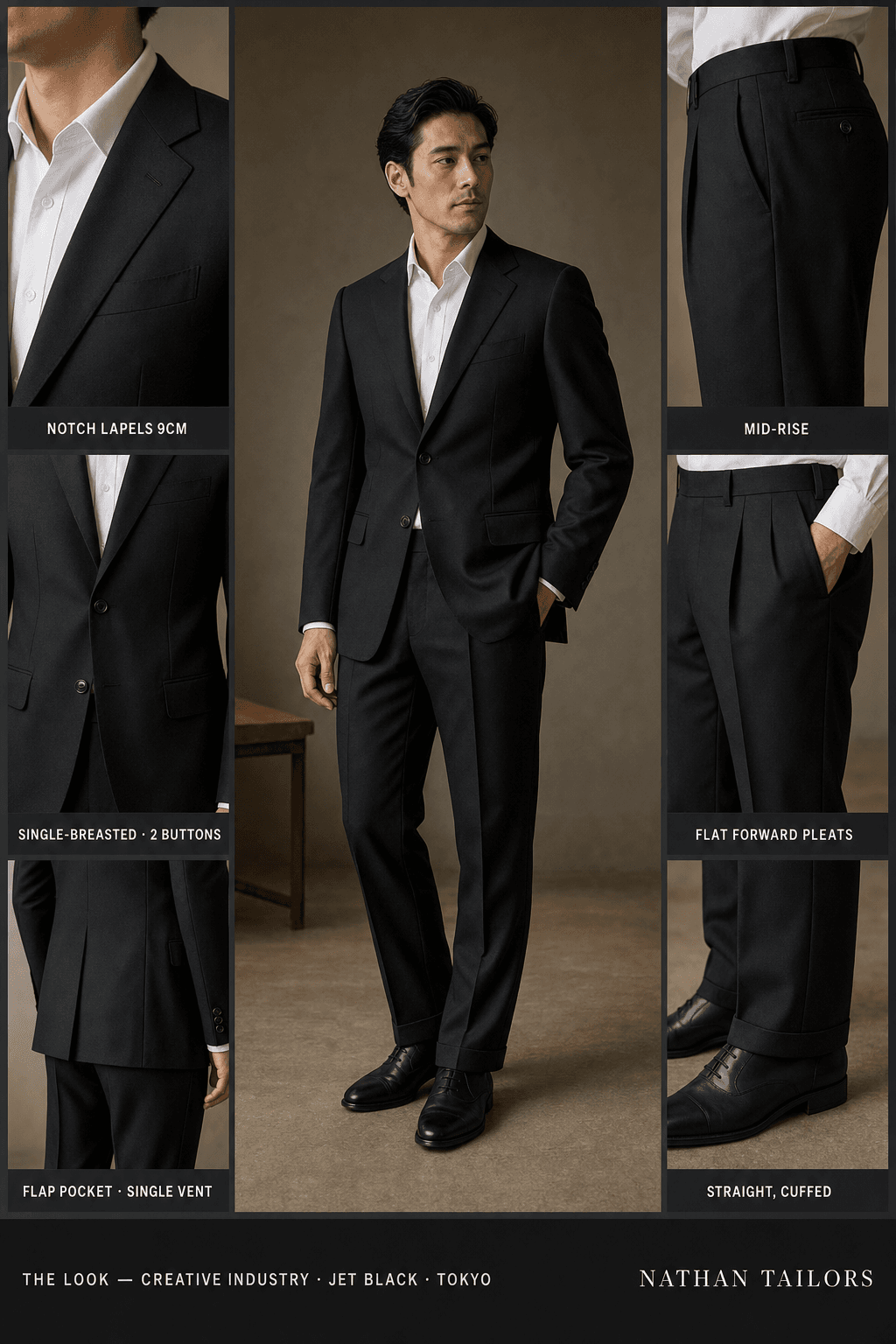 jet black single-breasted bespoke suit — custom tailored by Nathan Tailors, the Hoi An custom tailor
