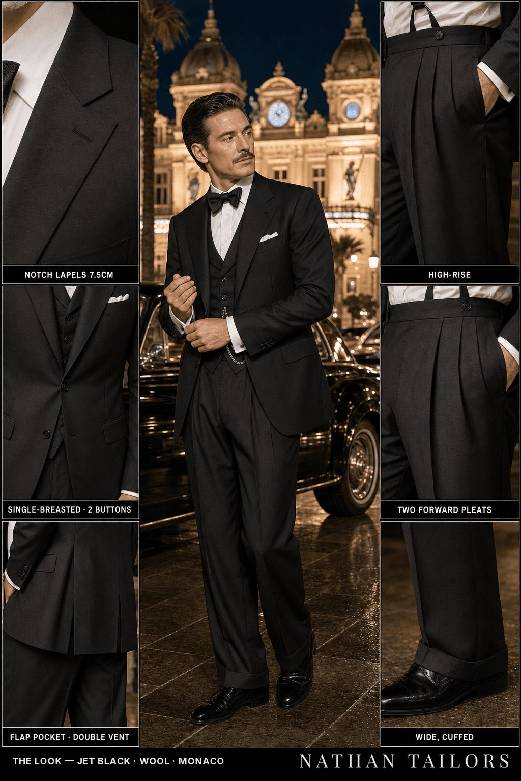 jet black single-breasted bespoke suit — custom tailored by Nathan Tailors, the Hoi An custom tailor