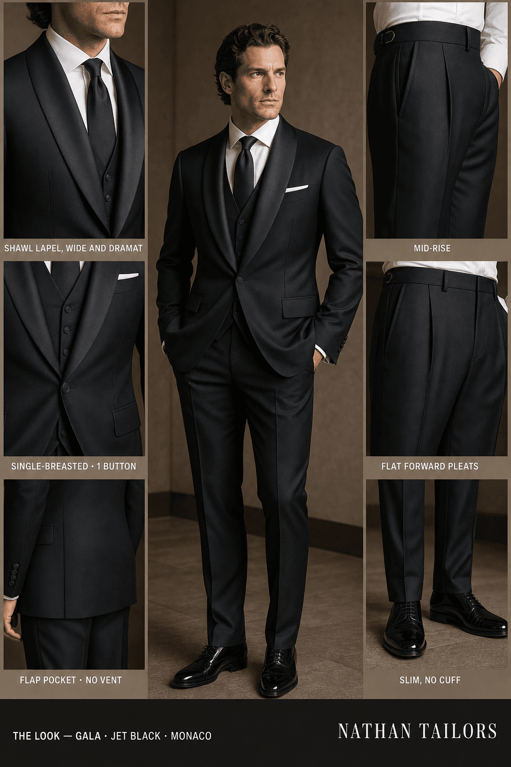 jet black single-breasted bespoke suit — custom tailored by Nathan Tailors, the Hoi An custom tailor