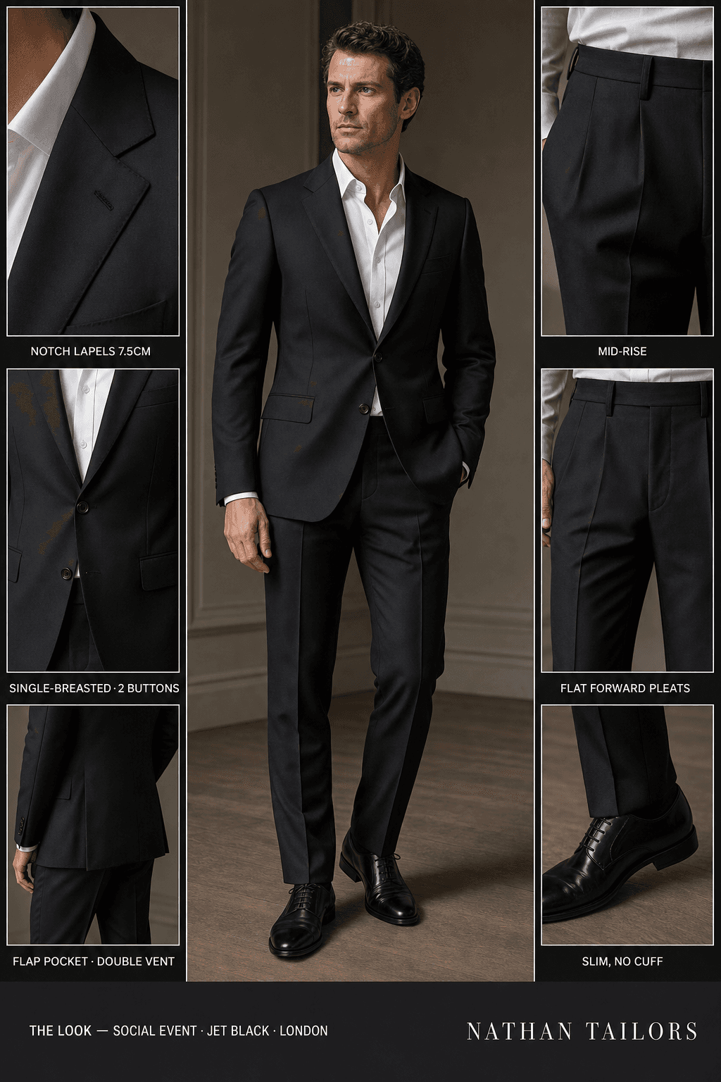 jet black single-breasted bespoke suit — custom tailored by Nathan Tailors, the Hoi An custom tailor