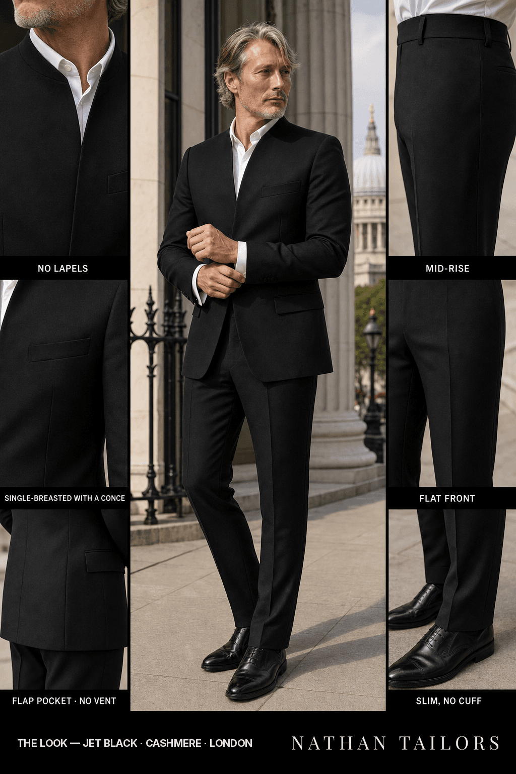 jet black single-breasted bespoke suit — custom tailored by Nathan Tailors, the Hoi An custom tailor