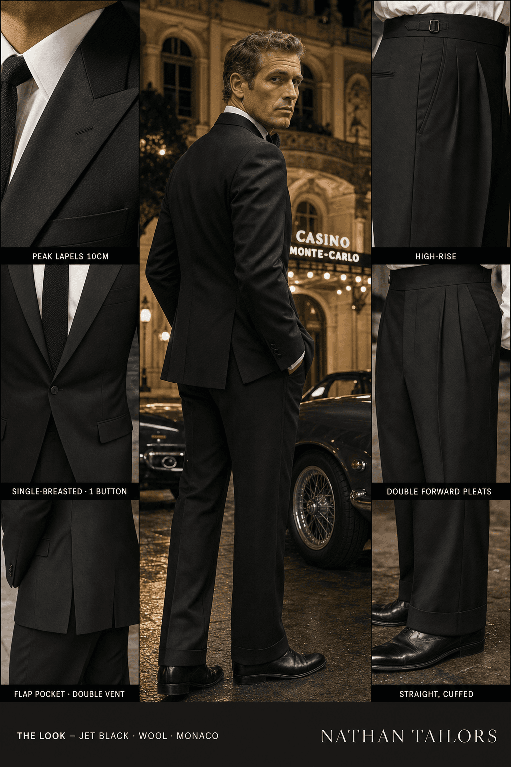 jet black single-breasted bespoke suit — custom tailored by Nathan Tailors, the Hoi An custom tailor