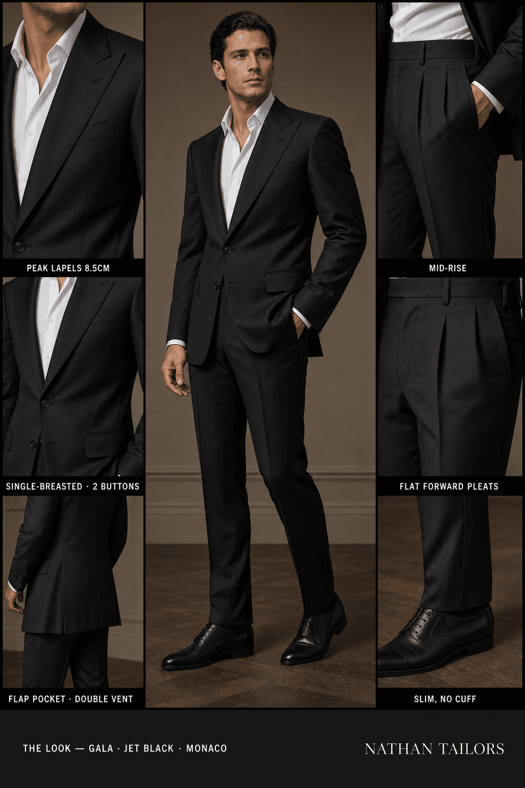 jet black single-breasted bespoke suit — custom tailored by Nathan Tailors, the Hoi An custom tailor