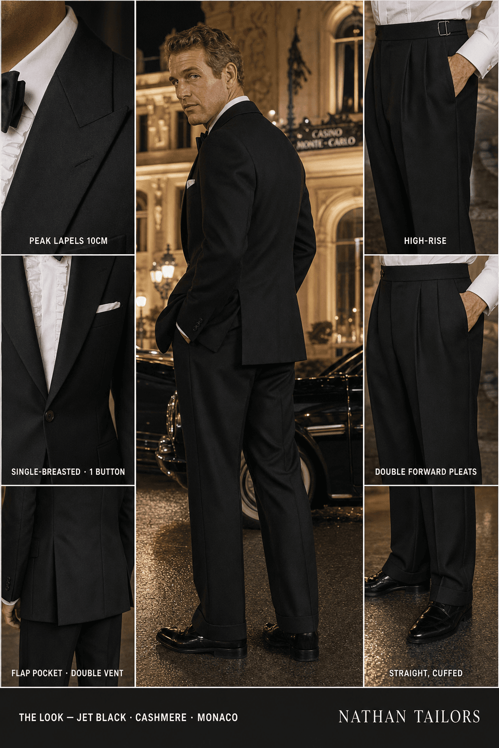 jet black single-breasted bespoke suit — custom tailored by Nathan Tailors, the Hoi An custom tailor