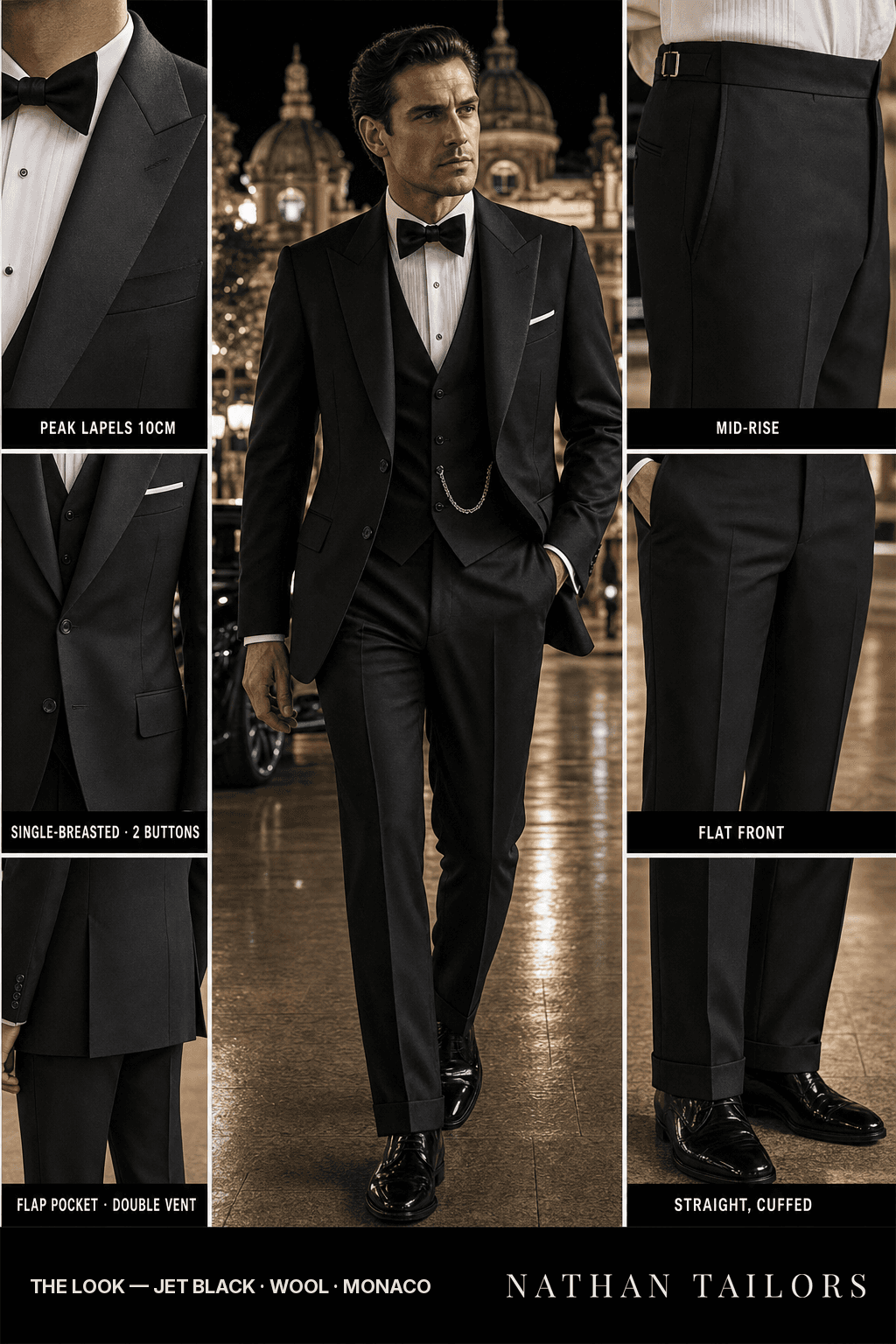 jet black single-breasted bespoke suit — custom tailored by Nathan Tailors, the Hoi An custom tailor