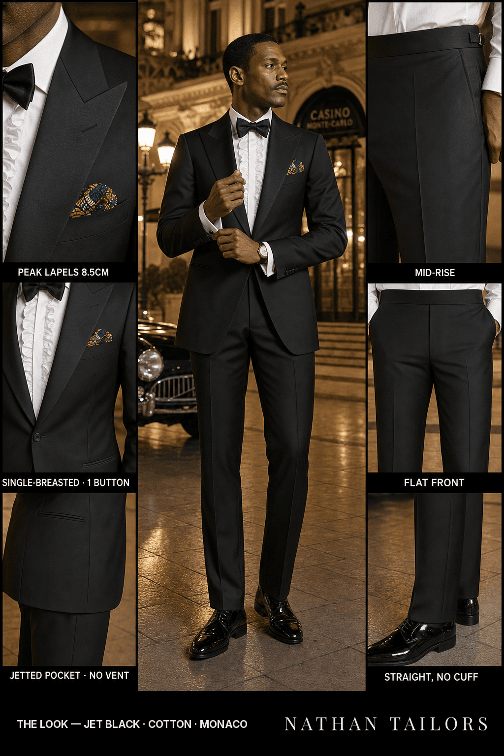 jet black single-breasted bespoke suit — custom tailored by Nathan Tailors, the Hoi An custom tailor