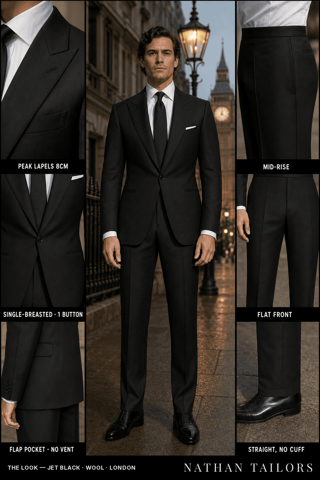 jet black single-breasted bespoke suit — custom tailored by Nathan Tailors, the Hoi An custom tailor