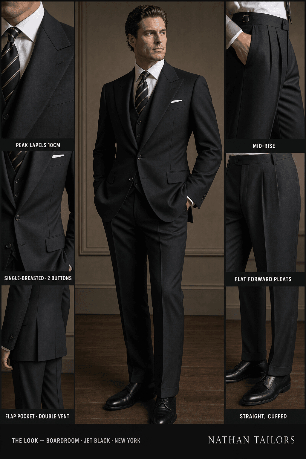 jet black single-breasted bespoke suit — custom tailored by Nathan Tailors, the Hoi An custom tailor