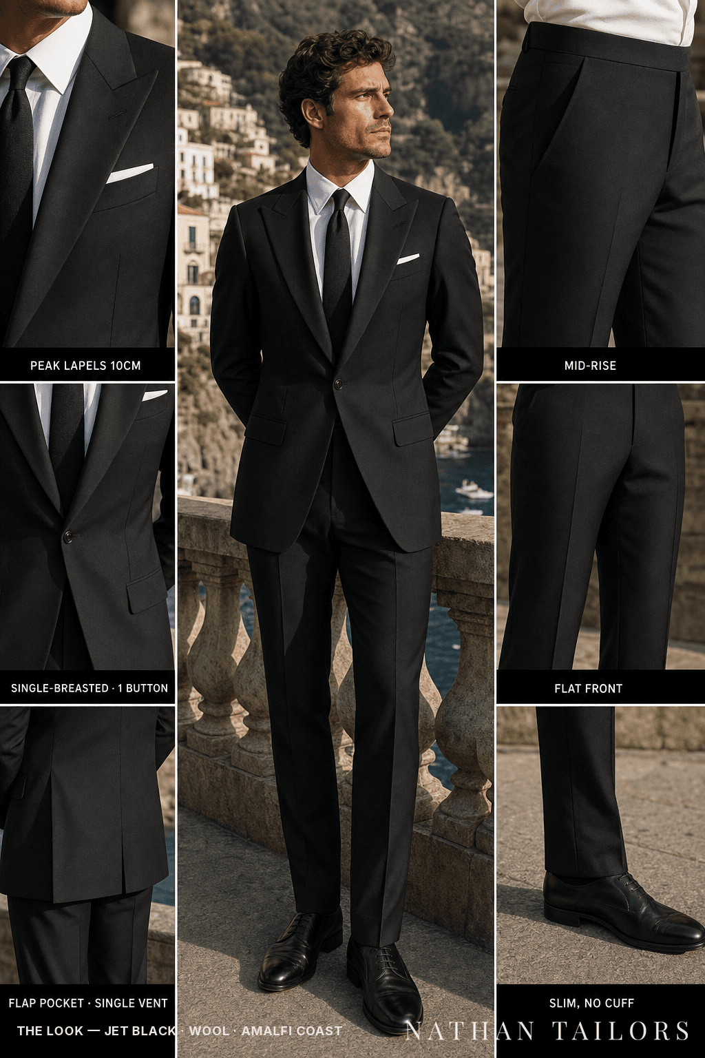 jet black single-breasted bespoke suit — custom tailored by Nathan Tailors, the Hoi An custom tailor