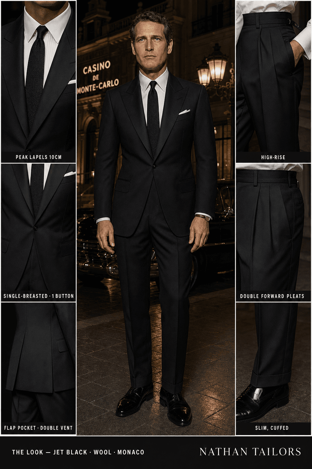 jet black single-breasted bespoke suit — custom tailored by Nathan Tailors, the Hoi An custom tailor