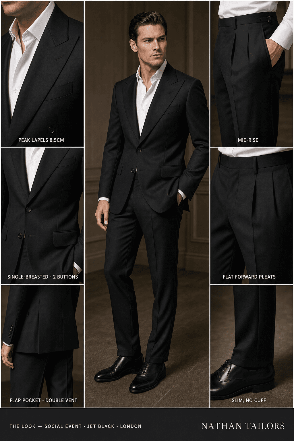 jet black single-breasted bespoke suit — custom tailored by Nathan Tailors, the Hoi An custom tailor