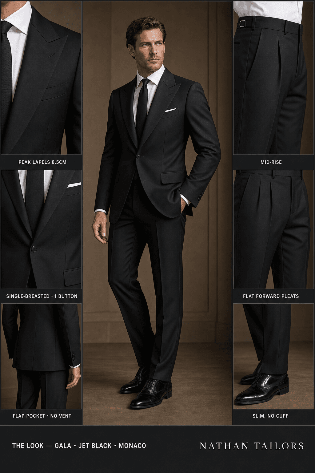 jet black single-breasted bespoke suit — custom tailored by Nathan Tailors, the Hoi An custom tailor