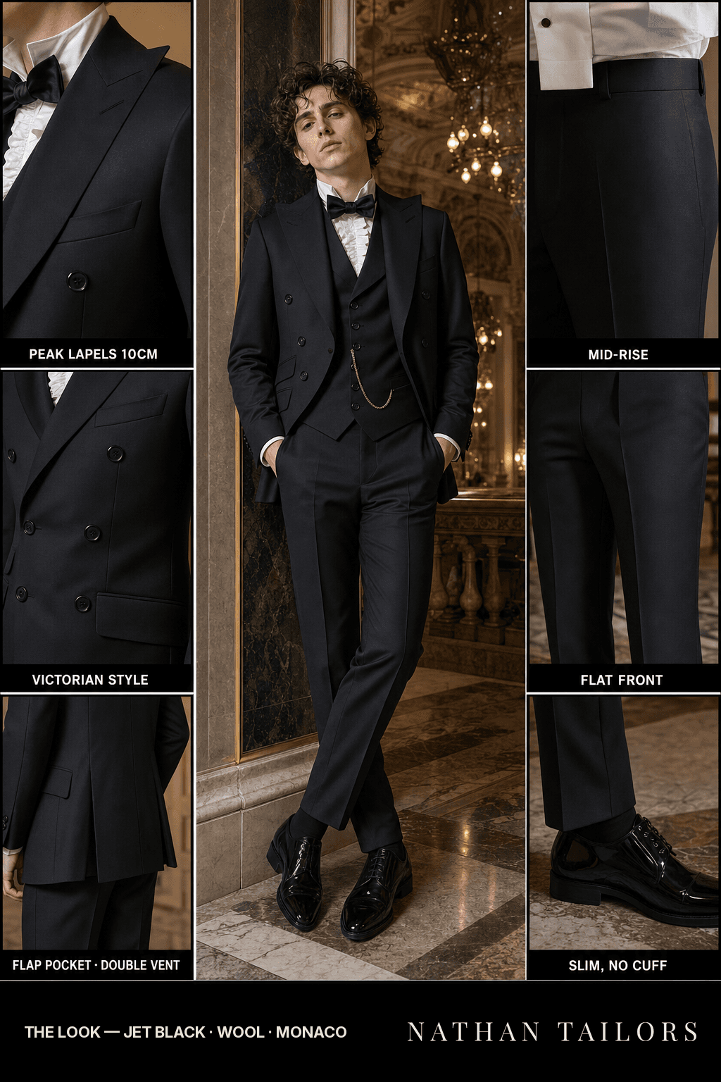 jet black single-breasted bespoke suit — custom tailored by Nathan Tailors, the Hoi An custom tailor