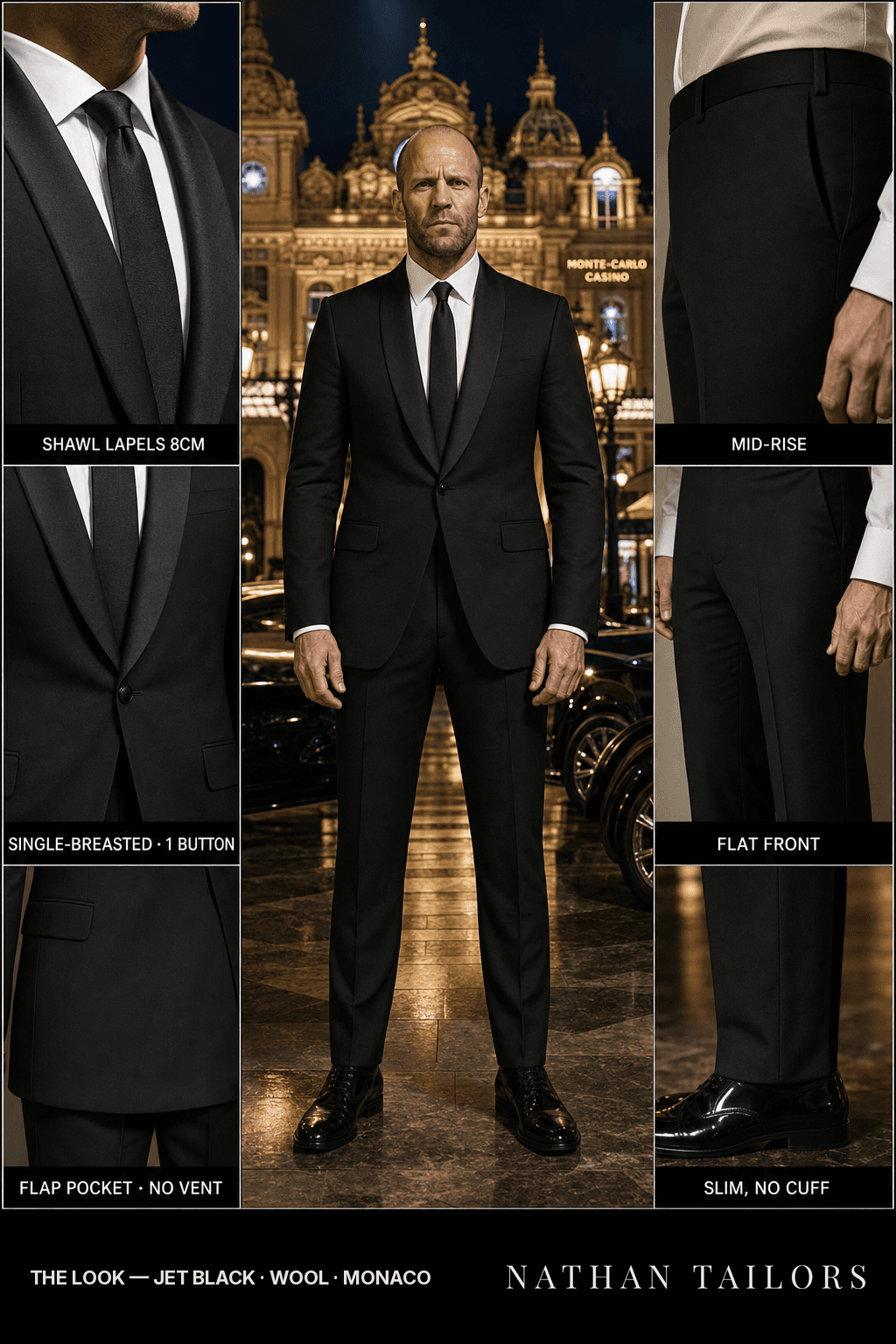 jet black single-breasted bespoke suit — custom tailored by Nathan Tailors, the Hoi An custom tailor