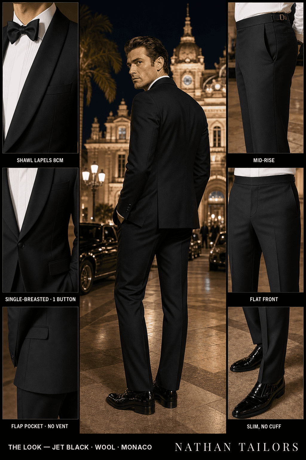 jet black single-breasted bespoke suit — custom tailored by Nathan Tailors, the Hoi An custom tailor