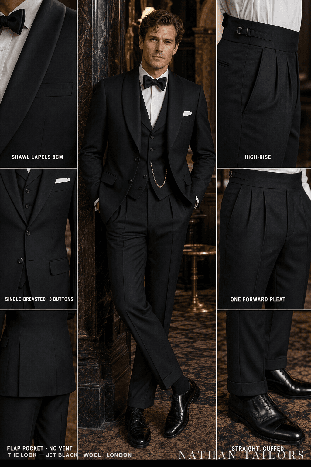jet black single-breasted bespoke suit — custom tailored by Nathan Tailors, the Hoi An custom tailor