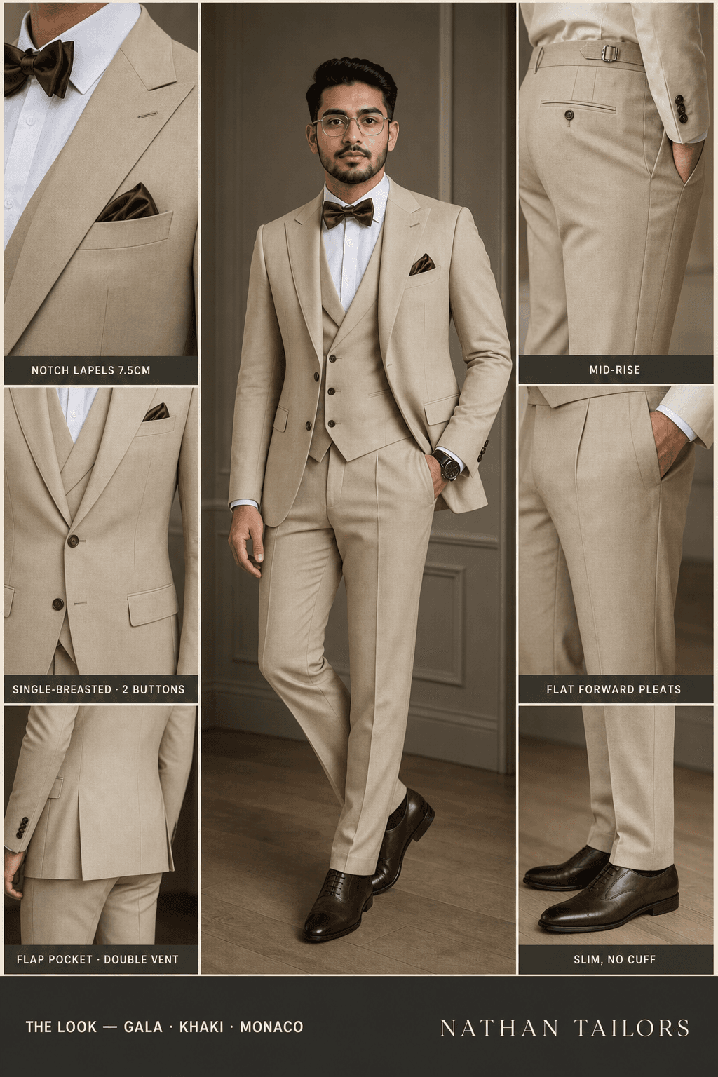 khaki single-breasted bespoke suit — custom tailored by Nathan Tailors, the Hoi An custom tailor