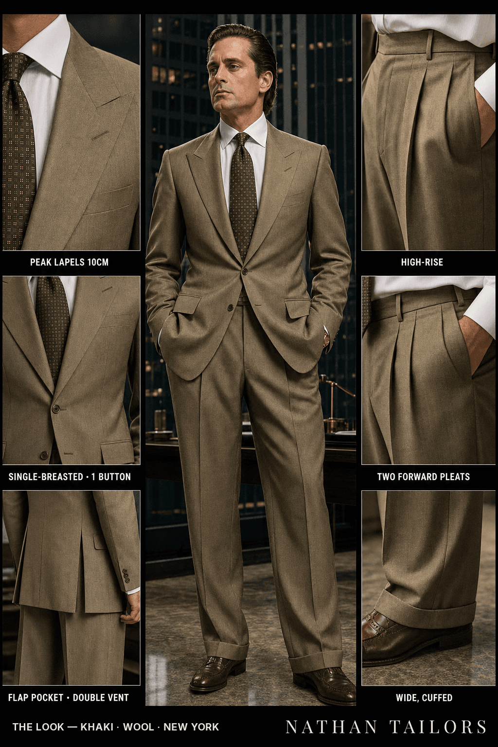 khaki single-breasted bespoke suit — custom tailored by Nathan Tailors, the Hoi An custom tailor
