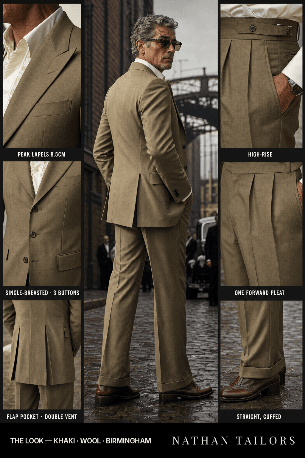 khaki single-breasted bespoke suit — custom tailored by Nathan Tailors, the Hoi An custom tailor