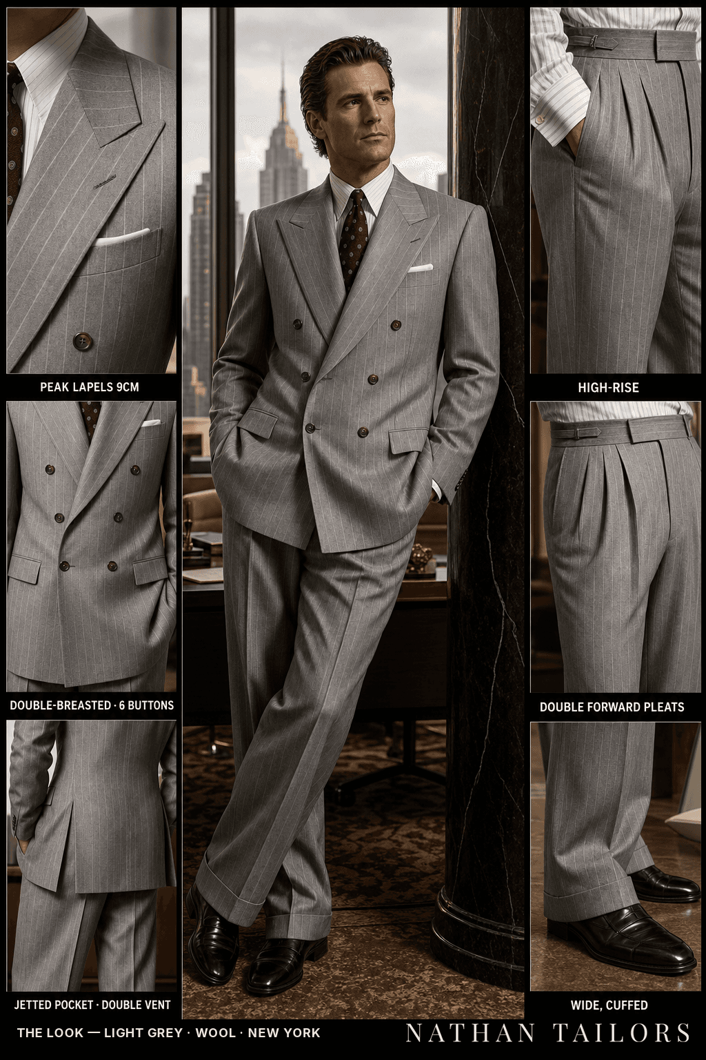 light grey chalk_stripe double-breasted bespoke suit — custom tailored by Nathan Tailors, the Hoi An custom tailor