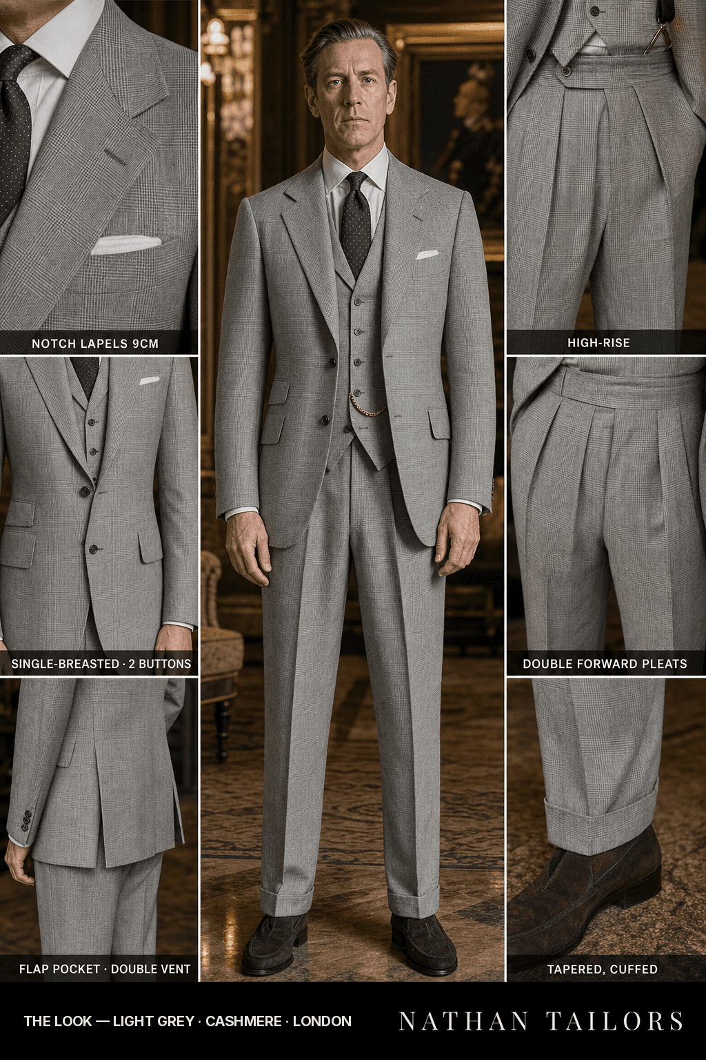 light grey glen_plaid single-breasted bespoke suit — custom tailored by Nathan Tailors, the Hoi An custom tailor