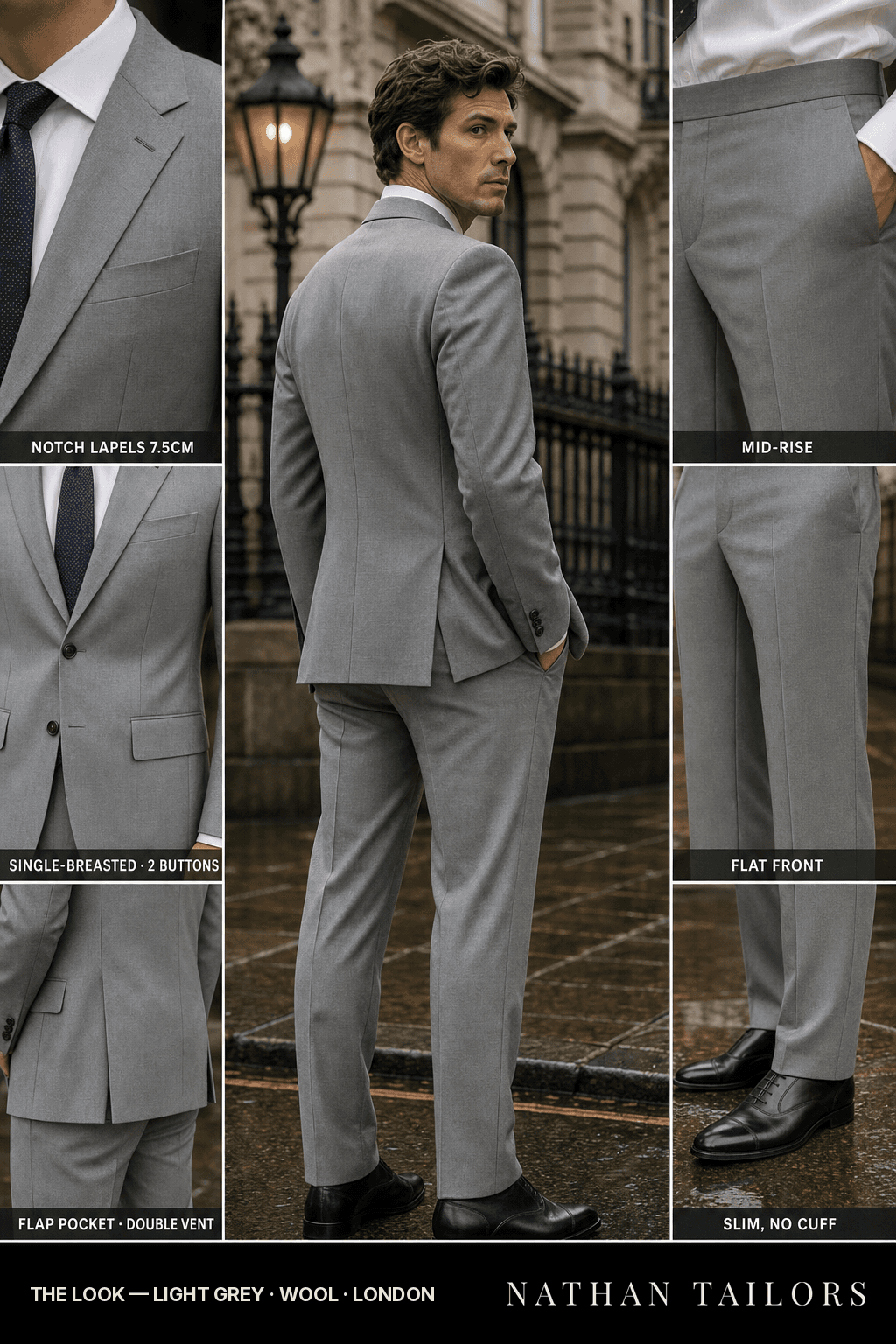 light grey single-breasted bespoke suit — custom tailored by Nathan Tailors, the Hoi An custom tailor