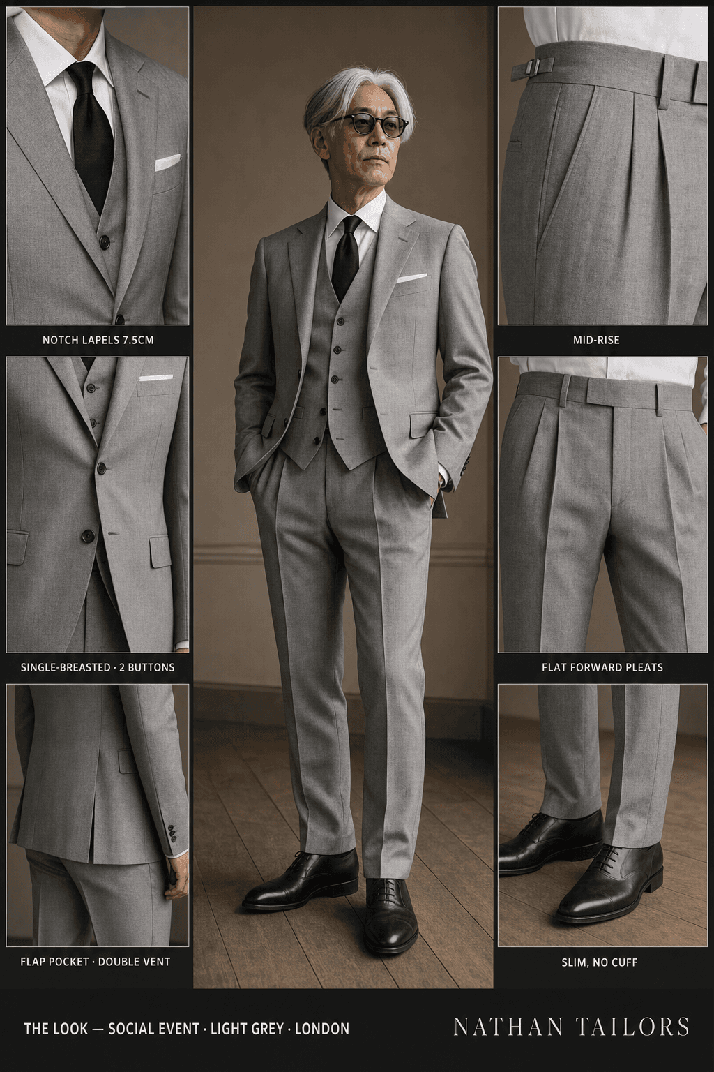 light grey single-breasted suit — Nathan Tailors Hoi An tailor Atelier render
