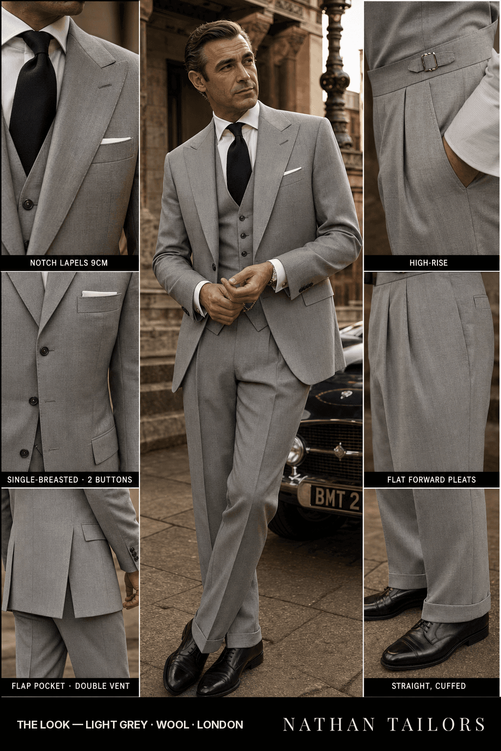 light grey single-breasted bespoke suit — custom tailored by Nathan Tailors, the Hoi An custom tailor