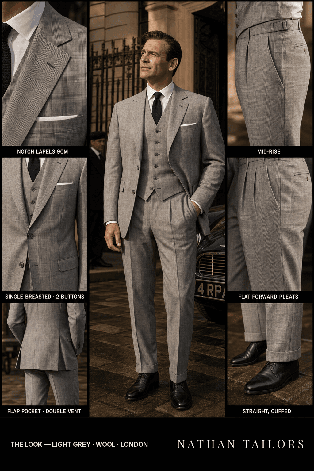 light grey single-breasted bespoke suit — custom tailored by Nathan Tailors, the Hoi An custom tailor