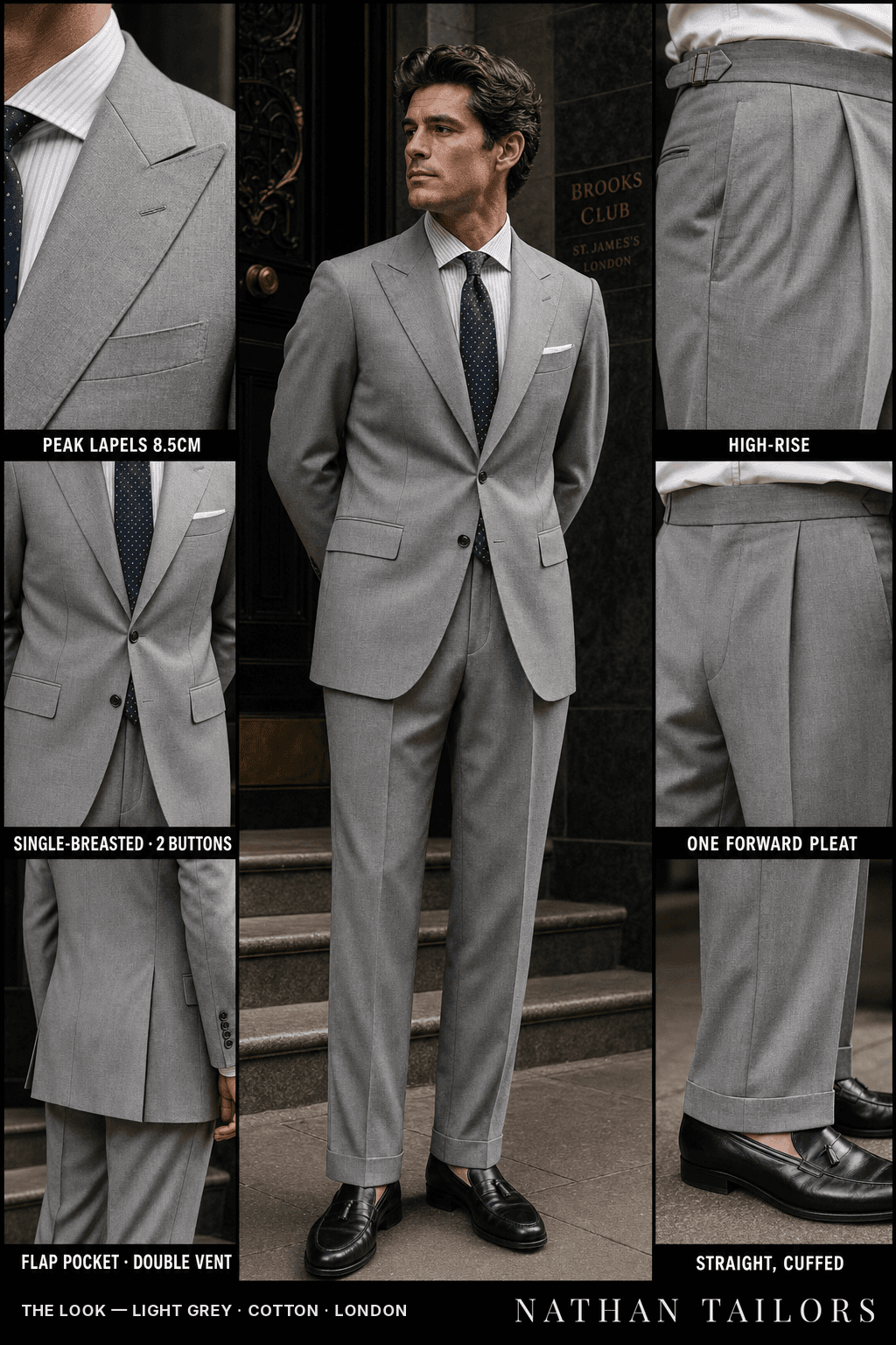 light grey single-breasted bespoke suit — custom tailored by Nathan Tailors, the Hoi An custom tailor
