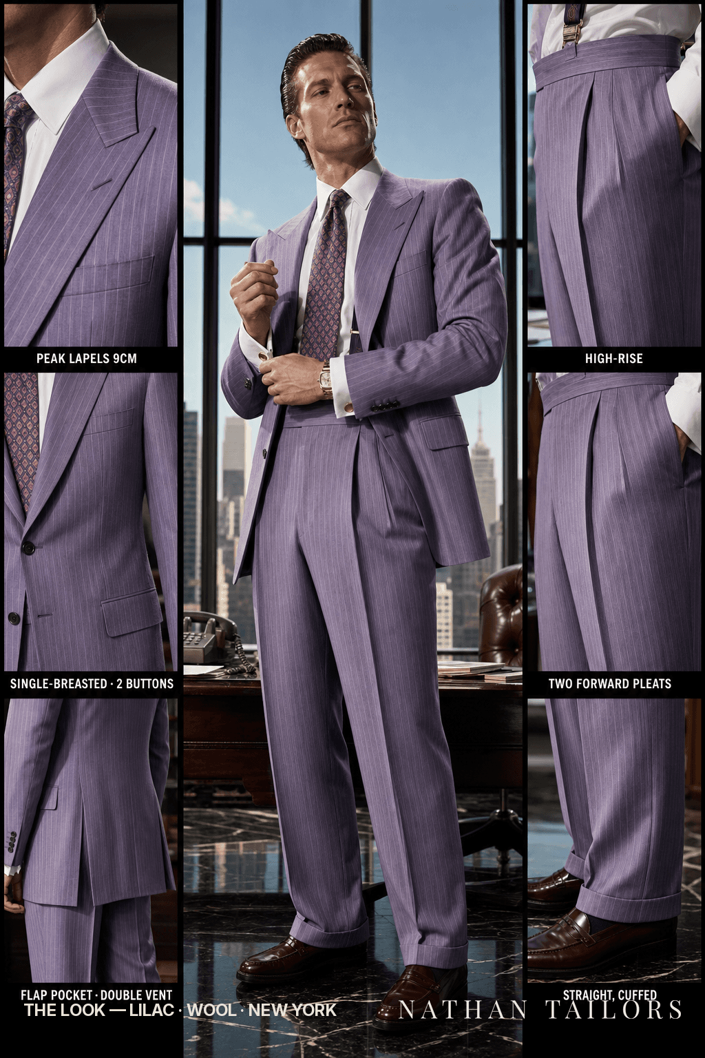 lilac pinstripe single-breasted bespoke suit — custom tailored by Nathan Tailors, the Hoi An custom tailor