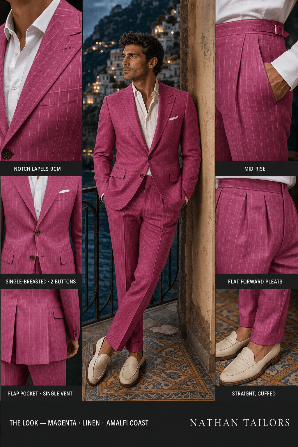 magenta pinstripe single-breasted bespoke suit — custom tailored by Nathan Tailors, the Hoi An custom tailor