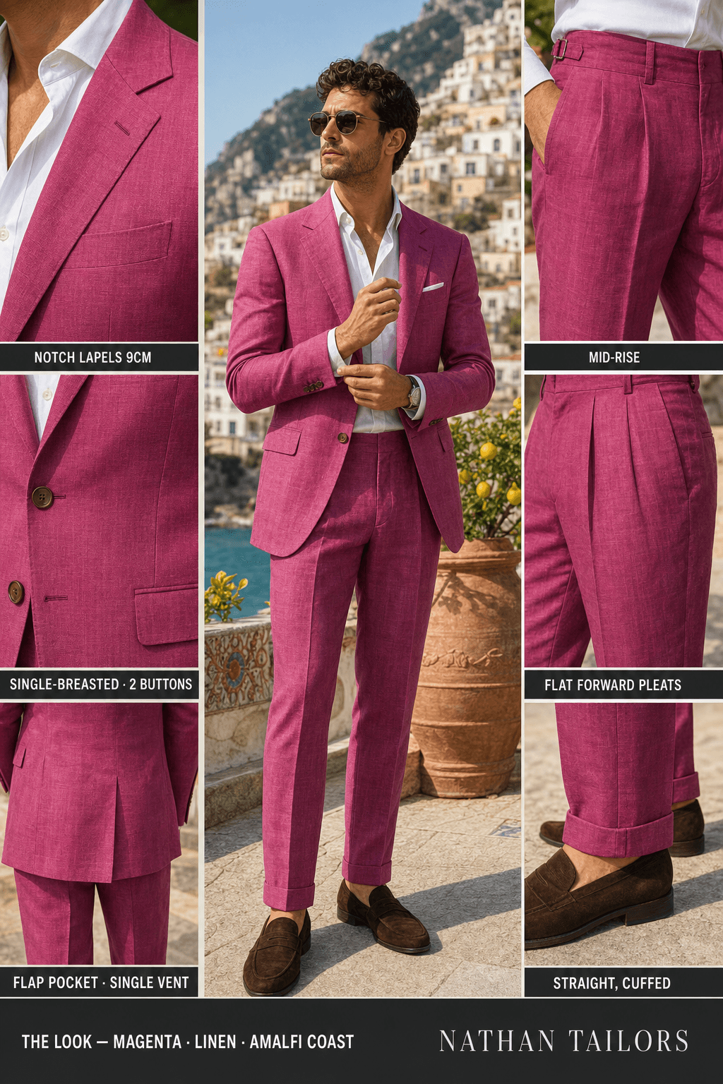 magenta single-breasted bespoke suit — custom tailored by Nathan Tailors, the Hoi An custom tailor