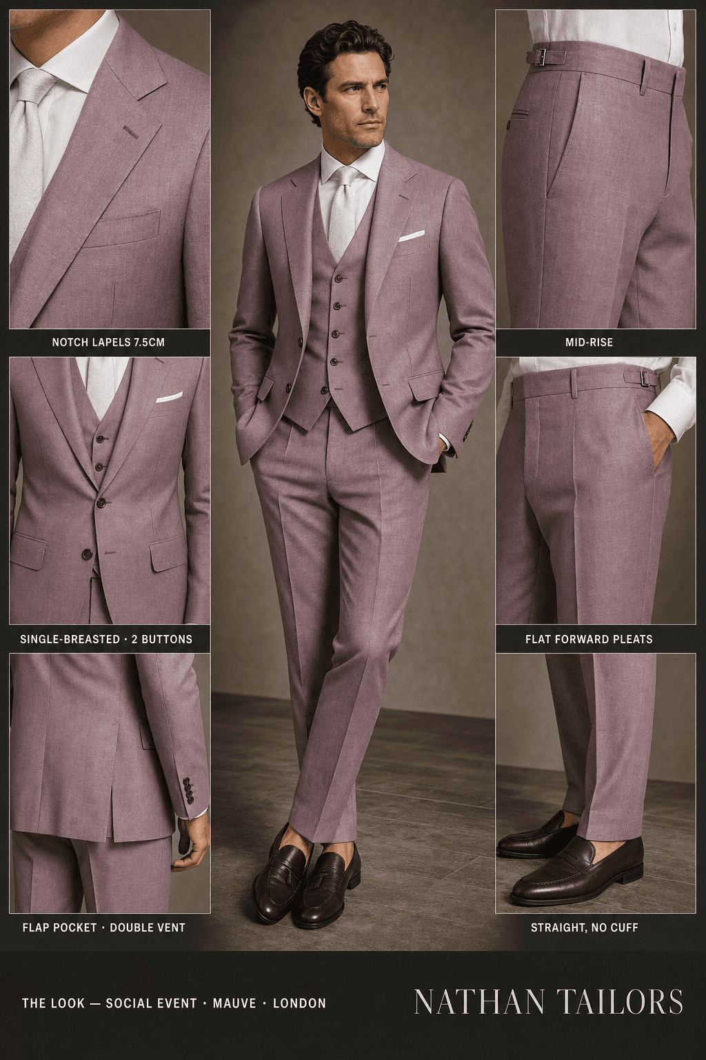 mauve single-breasted bespoke suit — custom tailored by Nathan Tailors, the Hoi An custom tailor
