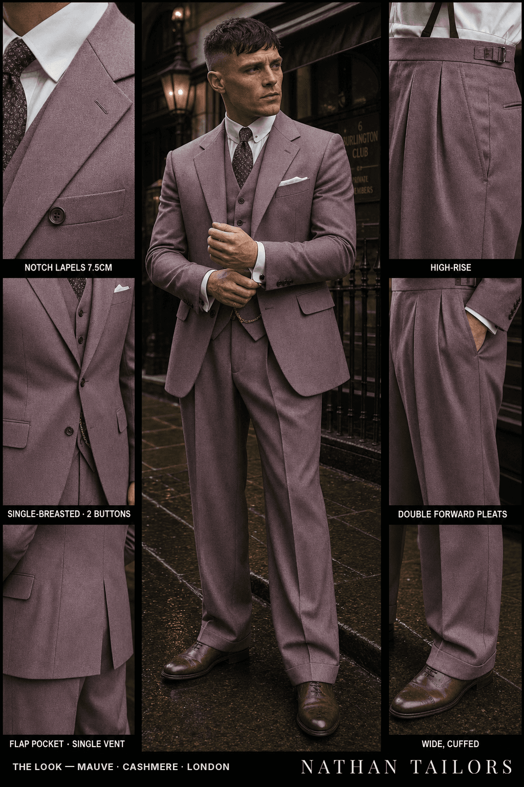 mauve single-breasted bespoke suit — custom tailored by Nathan Tailors, the Hoi An custom tailor