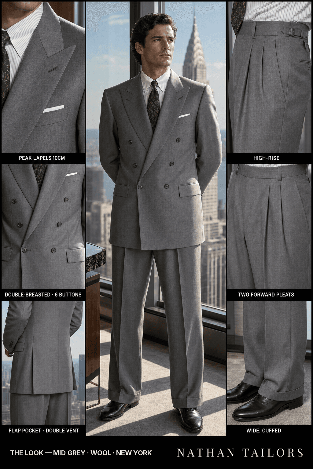 mid grey double-breasted bespoke suit — custom tailored by Nathan Tailors, the Hoi An custom tailor
