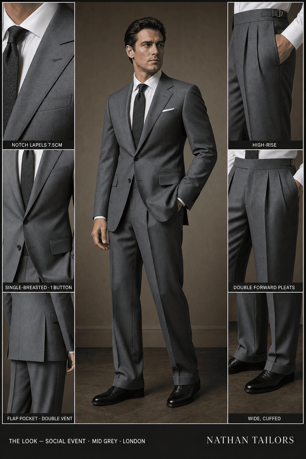 mid grey single-breasted bespoke suit — custom tailored by Nathan Tailors, the Hoi An custom tailor