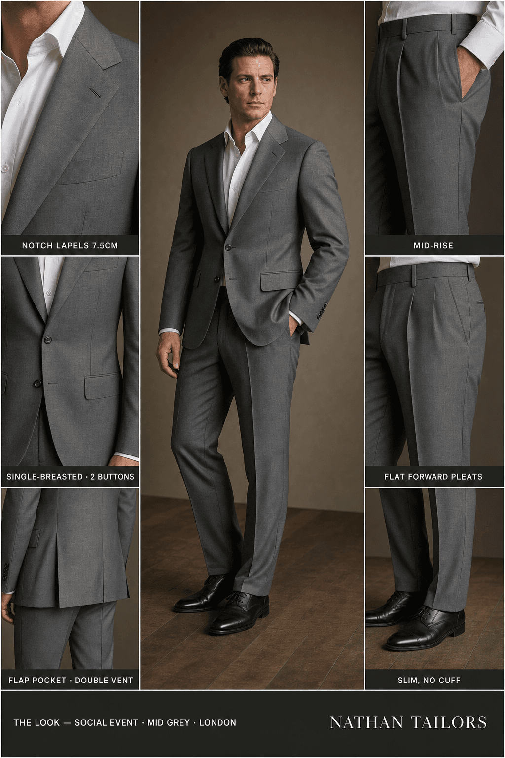 mid grey single-breasted bespoke suit — custom tailored by Nathan Tailors, the Hoi An custom tailor