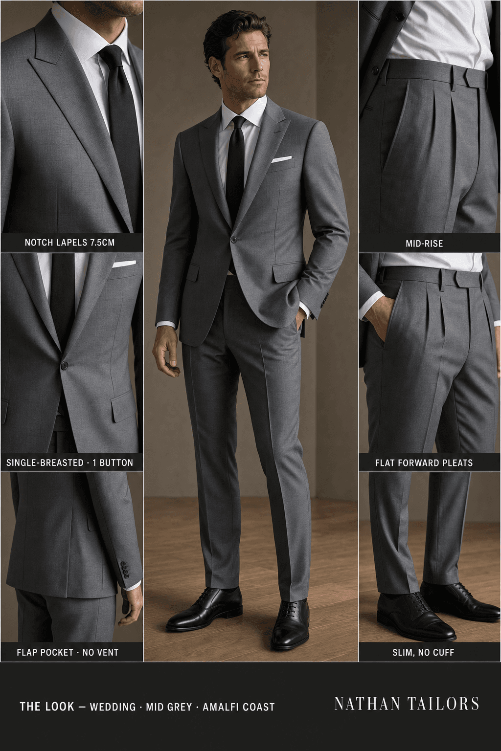 mid grey single-breasted bespoke suit — custom tailored by Nathan Tailors, the Hoi An custom tailor