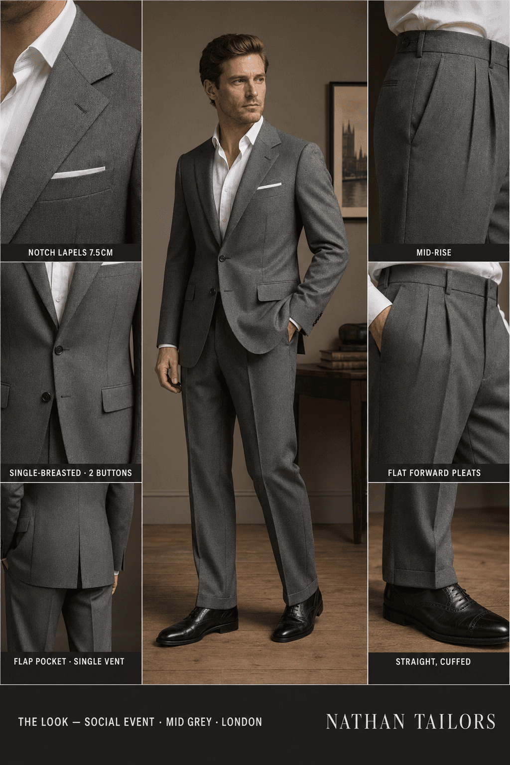 mid grey single-breasted suit — Nathan Tailors Hoi An tailor Atelier render
