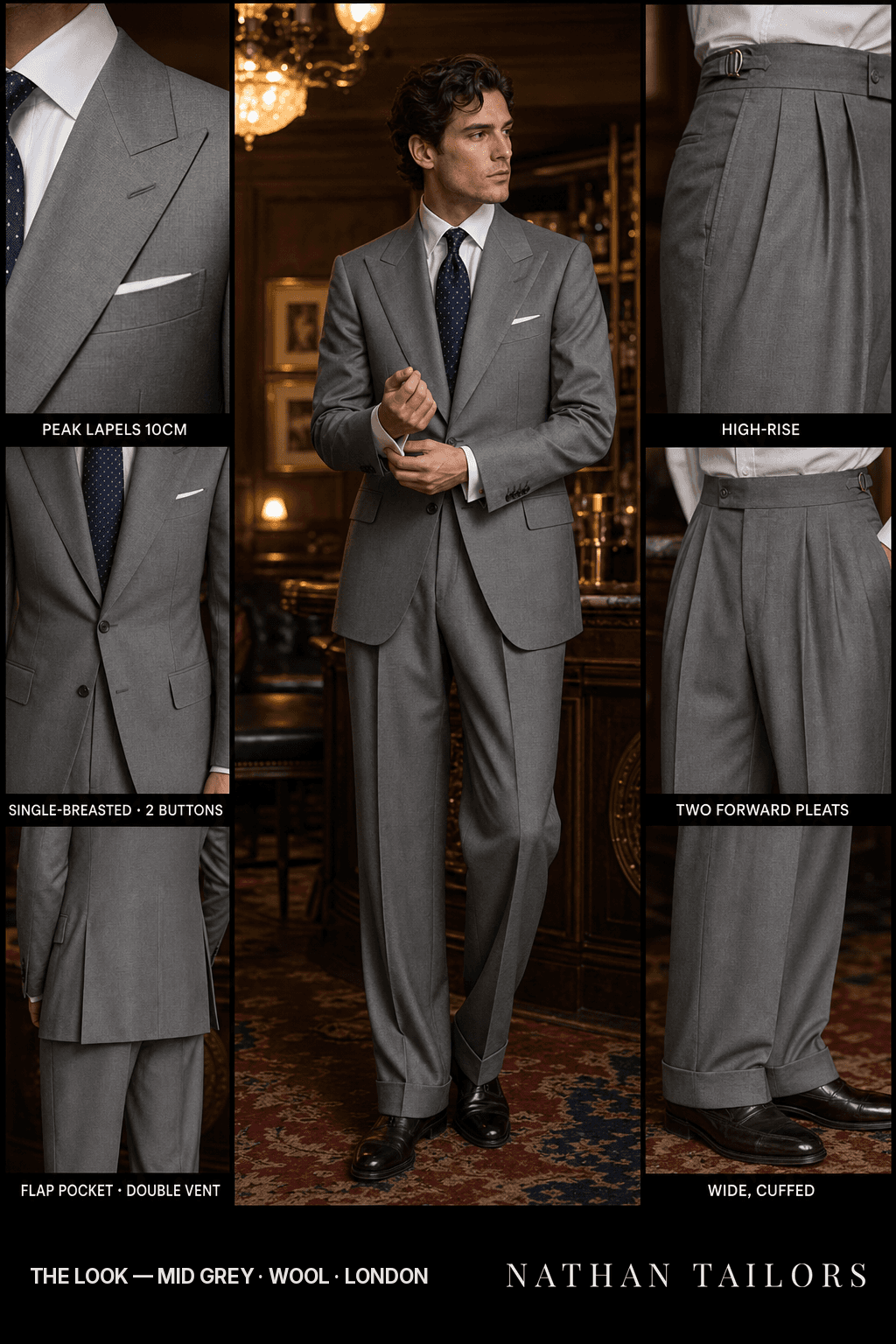 mid grey single-breasted bespoke suit — custom tailored by Nathan Tailors, the Hoi An custom tailor