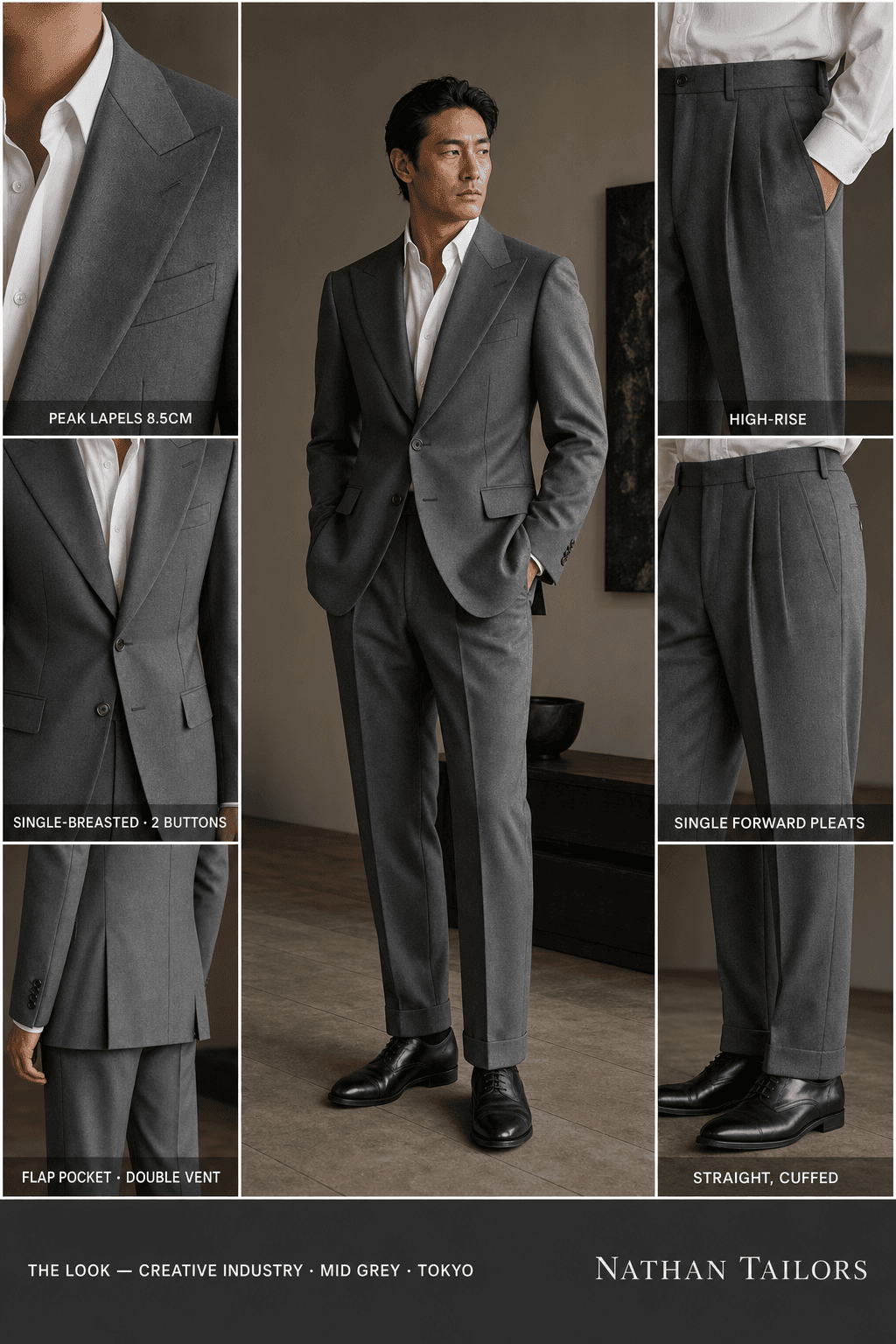 mid grey single-breasted bespoke suit — custom tailored by Nathan Tailors, the Hoi An custom tailor
