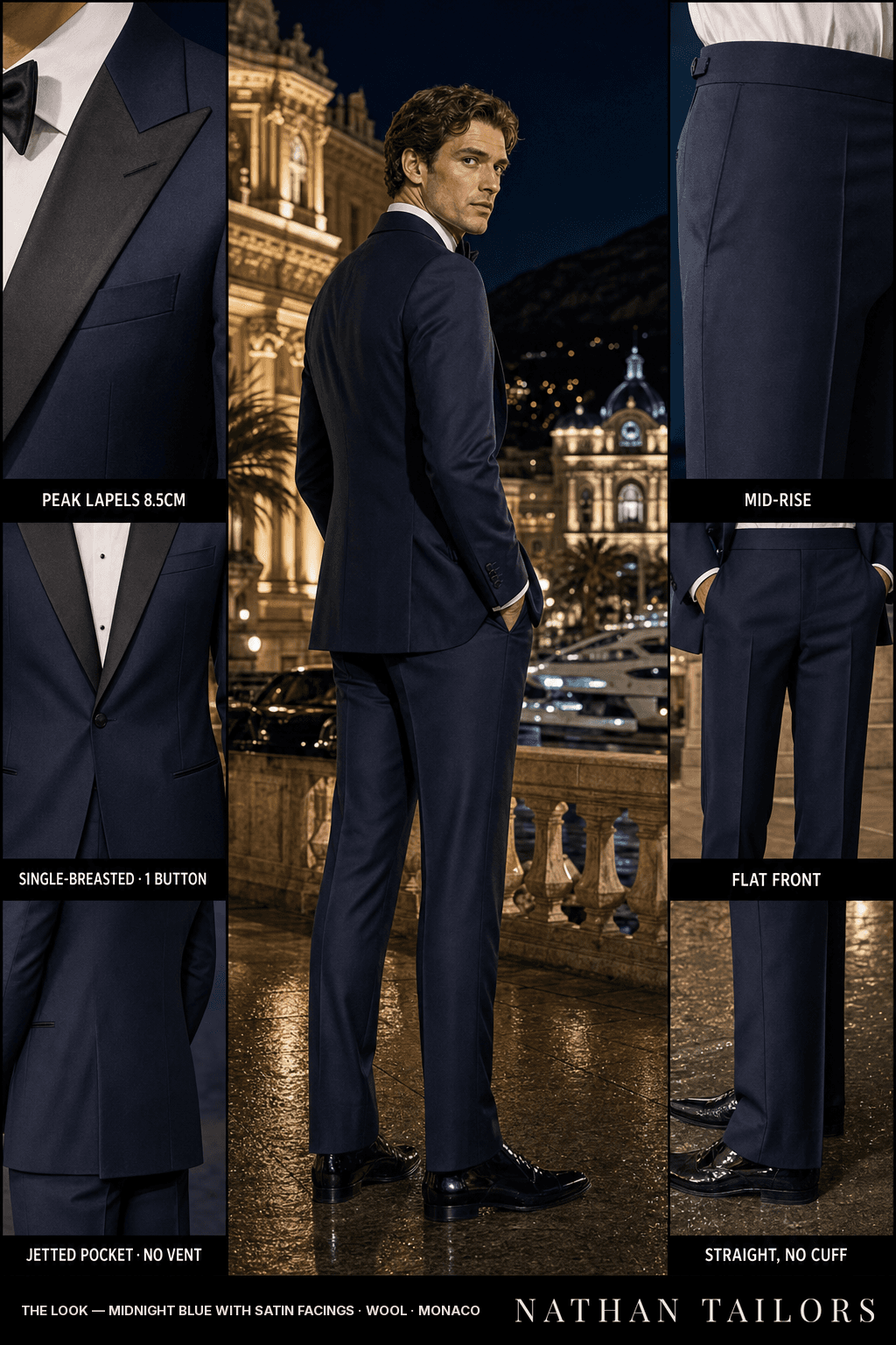 midnight blue with satin facings single-breasted bespoke suit — custom tailored by Nathan Tailors, the Hoi An custom tailor