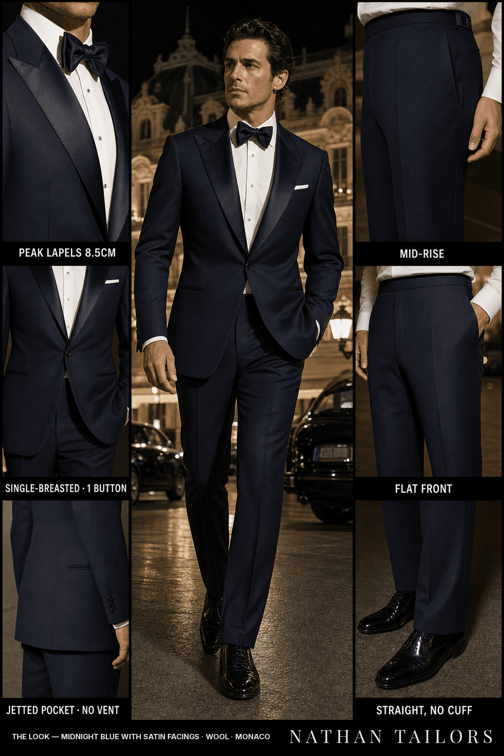 midnight blue with satin facings single-breasted bespoke suit — custom tailored by Nathan Tailors, the Hoi An custom tailor