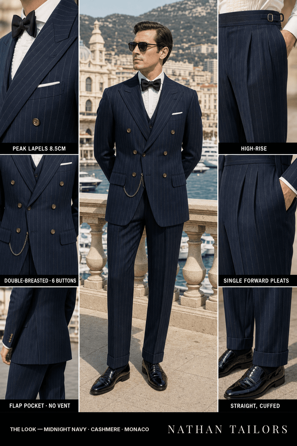 midnight navy chalk_stripe double-breasted bespoke suit — custom tailored by Nathan Tailors, the Hoi An custom tailor